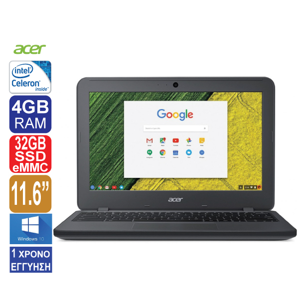 Laptop 11.6″ Acer Chromebook N16Q13, Intel Celeron N3060, 4GB RAM, 32GB SSD eMMC, HDMI, Web Camera, Windows 10 (ΠΡΟΙΟΝ ΕΚΘΕΣΙΑΚΟ)