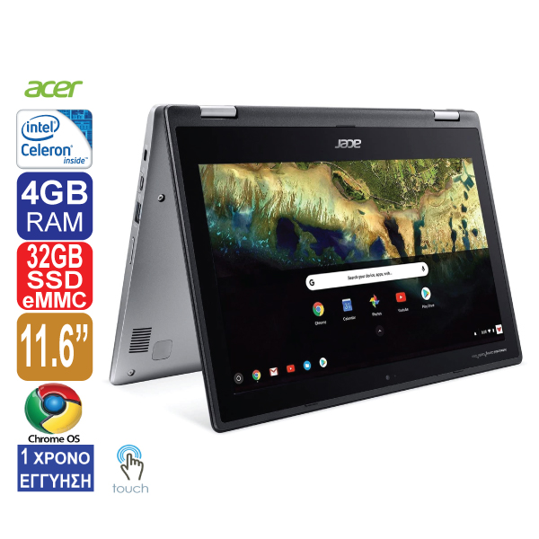 Laptop 11.6″ ΟΘΟΝΗ ΑΦΗΣ (2in1) IPS , Acer Chromebook R 11 C738T, Intel Celeron N3160 (4 πυρήνες) , 4GB RAM, 32GB SSD eMMC, Web Camera, Chrome OS